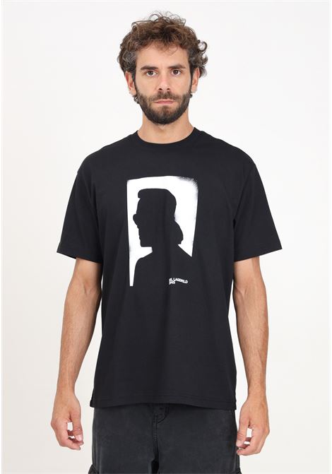Men's black short sleeve t-shirt with portrait print KARL LAGERFELD | KL245D1709J101